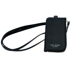 KATE SPADE~STACI~Black Leather Card Case Lanyard Card Holder